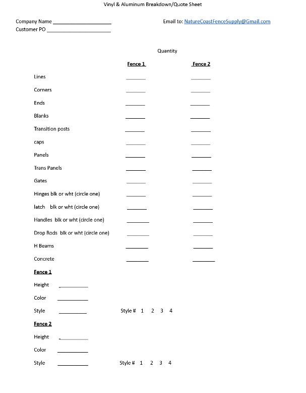 vinyl quote sheet